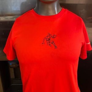 NWOT! XL Andi orange short sleeve crew neck basketball graphic dry fit shirt top